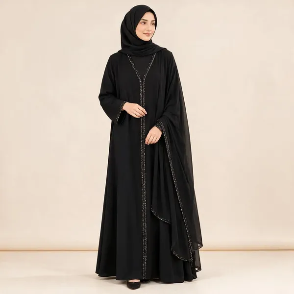 Black_Nida_Flowing_Embellished_Abaya_With_Hijab_For_Women