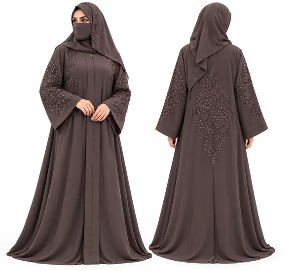 Brown_Nida_Flowing_Hand_Work_Embroidered_Abaya_Set_For_Women