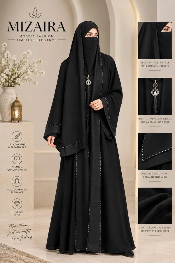 Black_Nida_Flowing_Beaded_Abaya_With_Niqab_For_Women