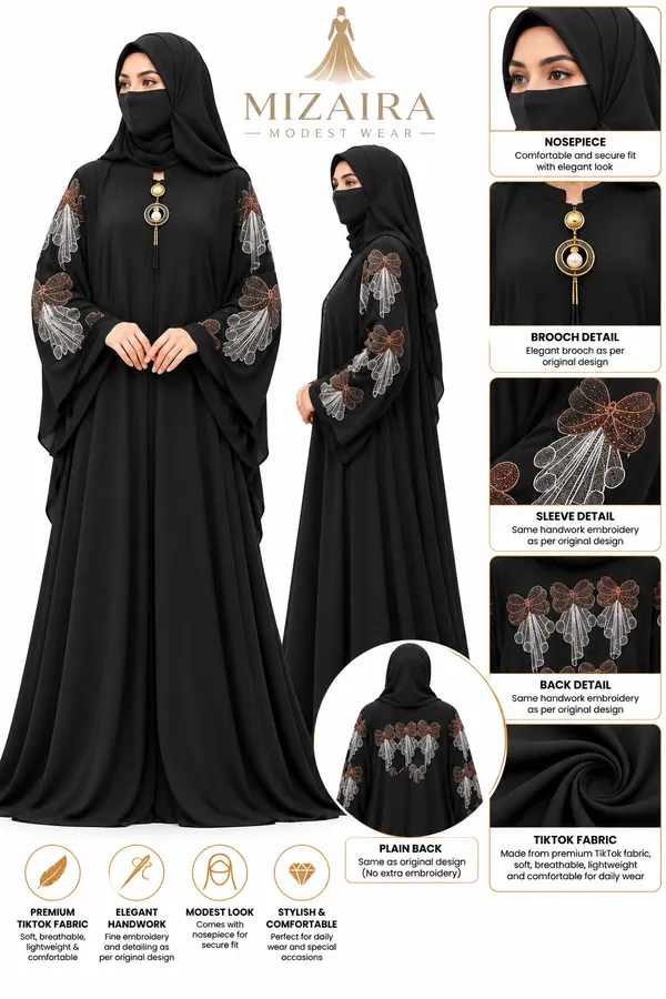 Black_Nida_Flowing_Floral_Embroidered_Abaya_With_Niqab_For_Women