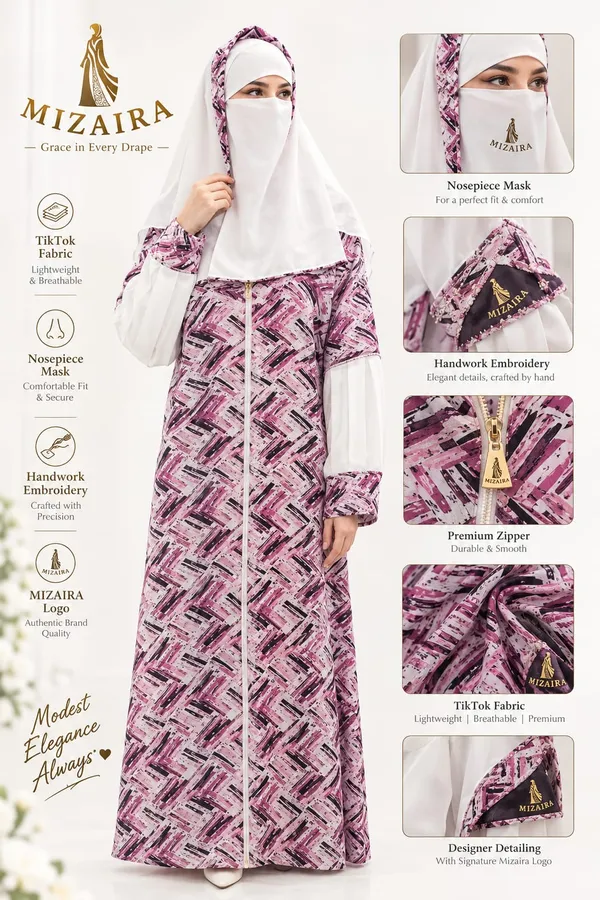 Pink_Tik_Tok_Geometric_Print_Front-Zip_Abaya_For_Women