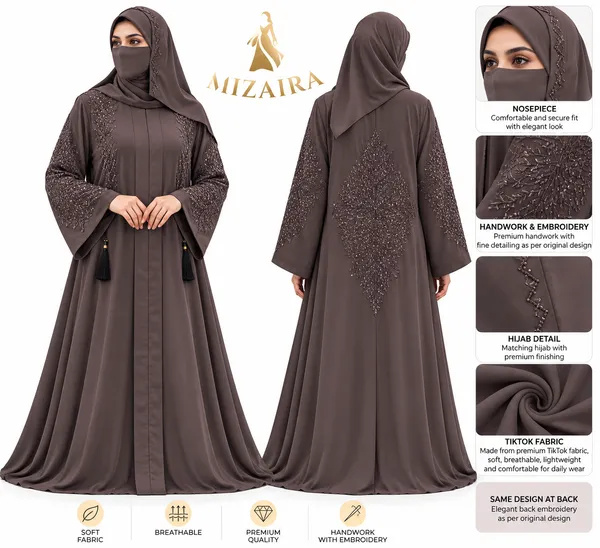 Brown_Nida_Flowing_Hand_Work_Embroidered_Abaya_Set_For_Women