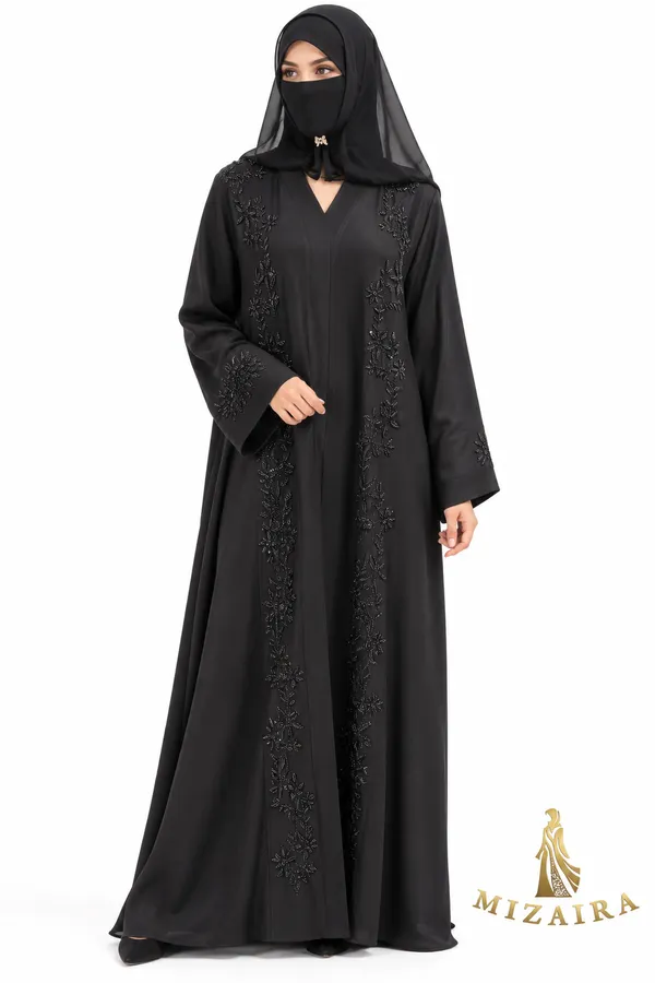 Black_Tik_Tok_Floral_Embroidered_Abaya_With_Niqab_For_Women