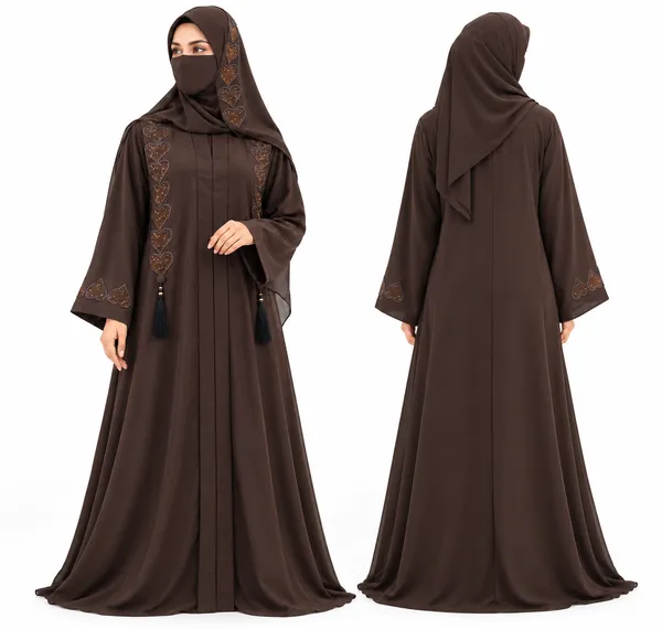 Brown_Nida_Flowing_Embroidered_Abaya_Set_For_Women