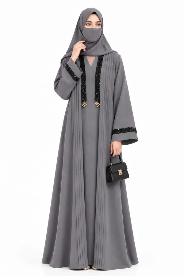 Grey_Tik_Tok_Pleated_Embroidered_Abaya_Set_For_Women