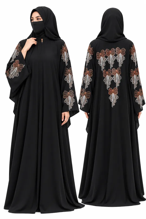 Black_Nida_Flowing_Floral_Embroidered_Abaya_With_Niqab_For_Women