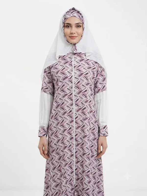 Pink_Tik_Tok_Geometric_Print_Front-Zip_Abaya_For_Women