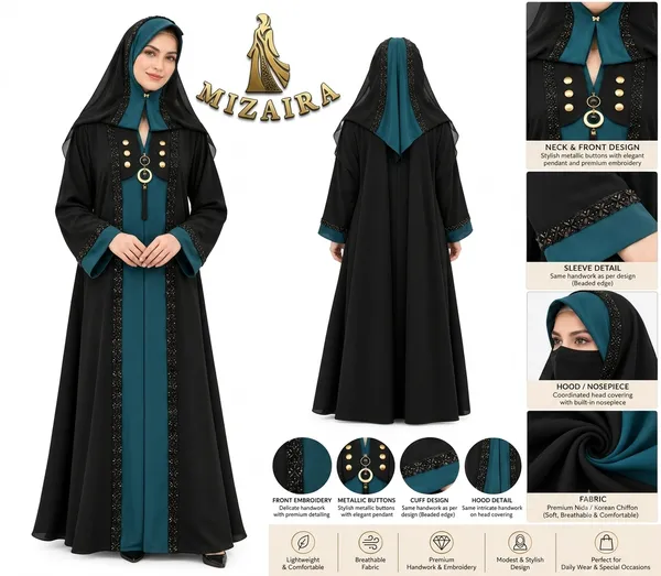Black_Nida_Teal_Chiffon_Hooded_Embroidered_Abaya_For_Women