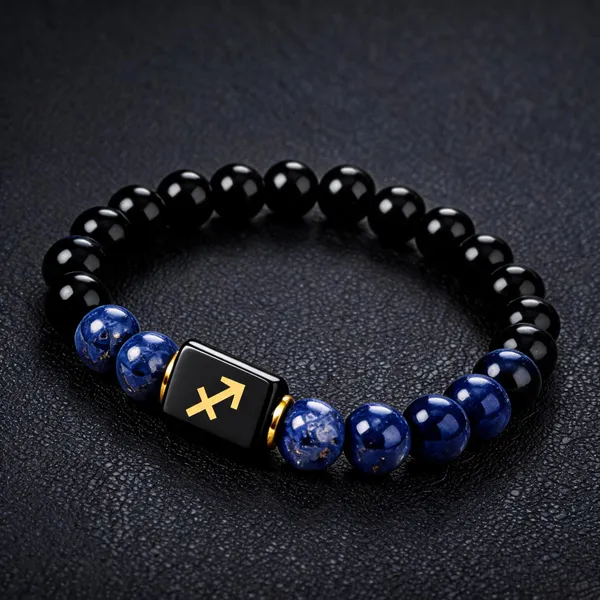 Black_Blue_Beaded_Sagittarius_Zodiac_Bracelet_For_Unisex