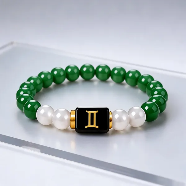 Green_White_Beaded_Gemini_Zodiac_Bracelet_For_Unisex