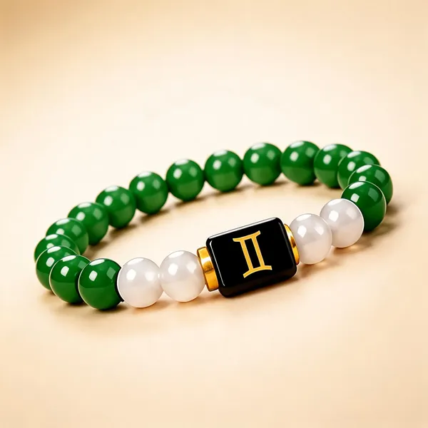 Green_White_Beaded_Gemini_Zodiac_Bracelet_For_Unisex