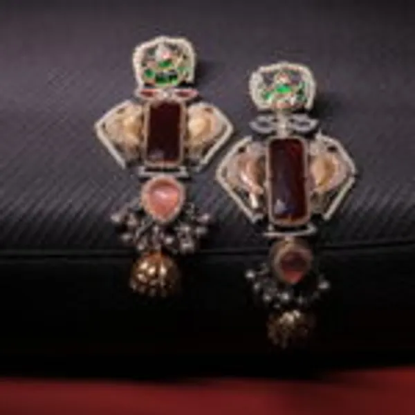 Rivsam_Mahira_Heritage_Maroon_Statement_Jhumka_Earrings