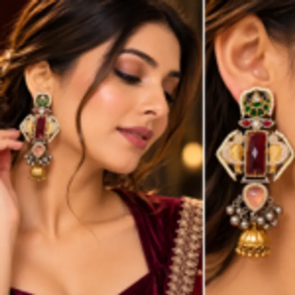 Rivsam_Mahira_Heritage_Maroon_Statement_Jhumka_Earrings