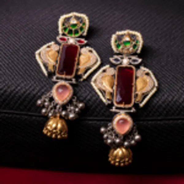 Rivsam_Mahira_Heritage_Maroon_Statement_Jhumka_Earrings