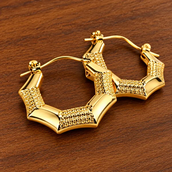 Rivsam_Textured_Octagon_Gold_Statement_Hoops