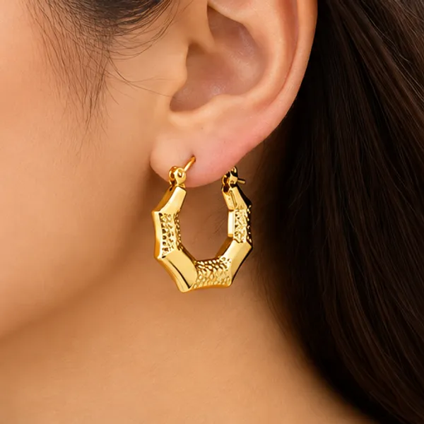Rivsam_Textured_Octagon_Gold_Statement_Hoops