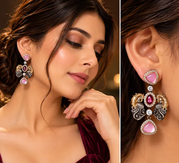 Rivsam_Elara_Pink_Heritage_Statement_Earrings