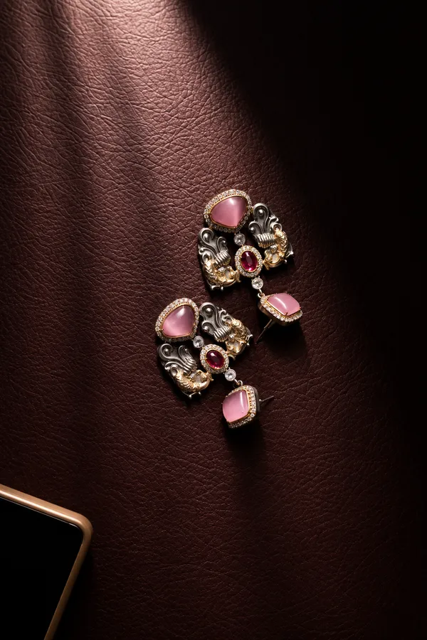 Rivsam_Elara_Pink_Heritage_Statement_Earrings