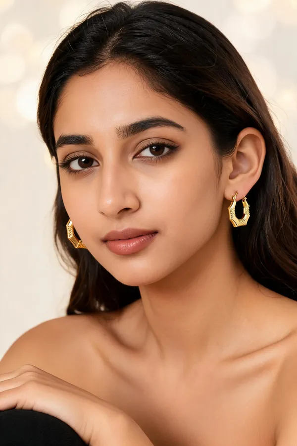 Rivsam_Textured_Octagon_Gold_Statement_Hoops