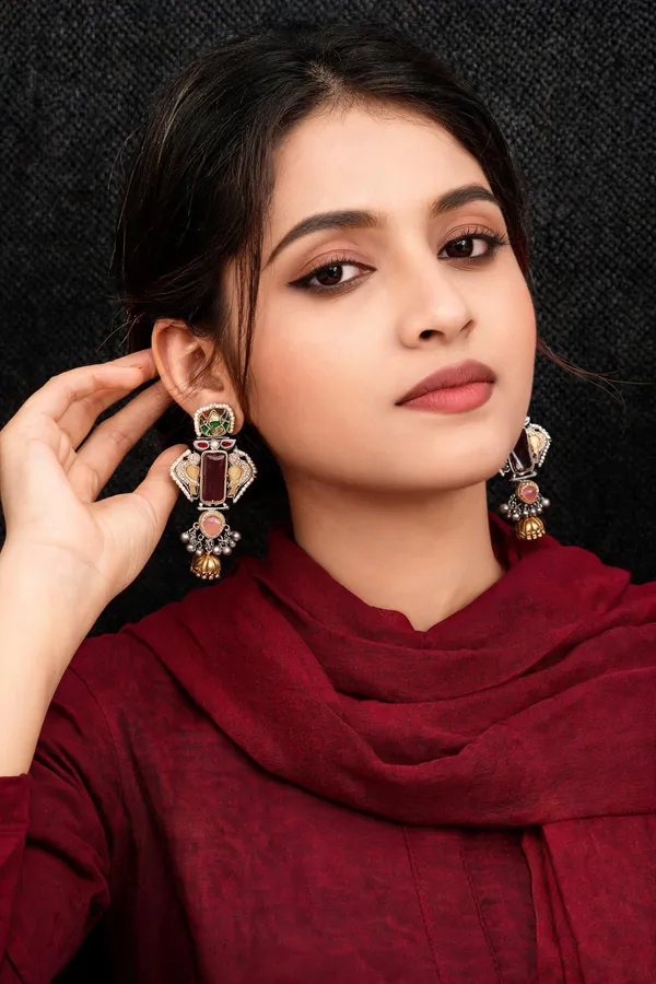 Rivsam_Mahira_Heritage_Maroon_Statement_Jhumka_Earrings