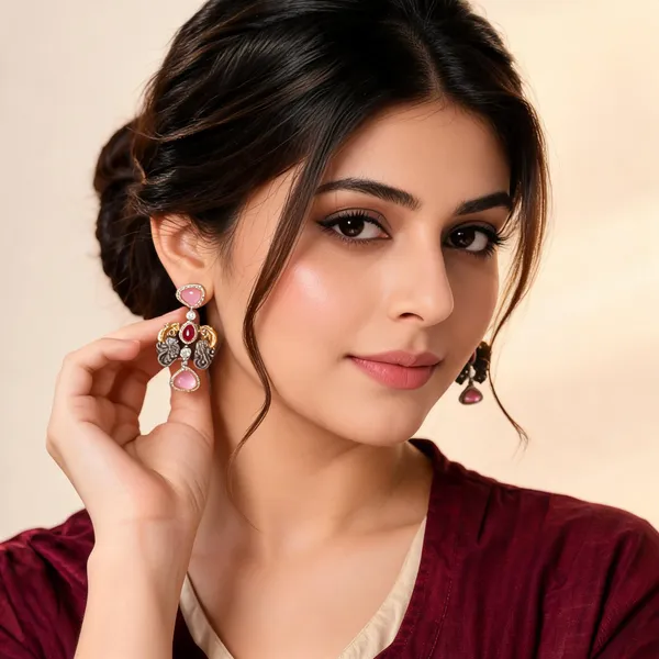Rivsam_Elara_Pink_Heritage_Statement_Earrings