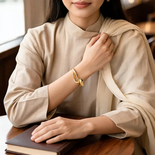 Rivsam_Golden_Sculpted_Elegance_Cuff_kada