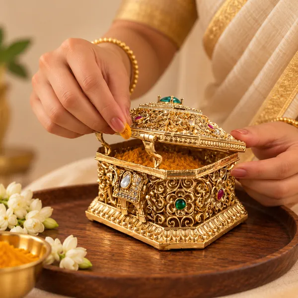 Copper_Base_With_Gold_Plated_Antique_Haldi_Kumkum_Karande
