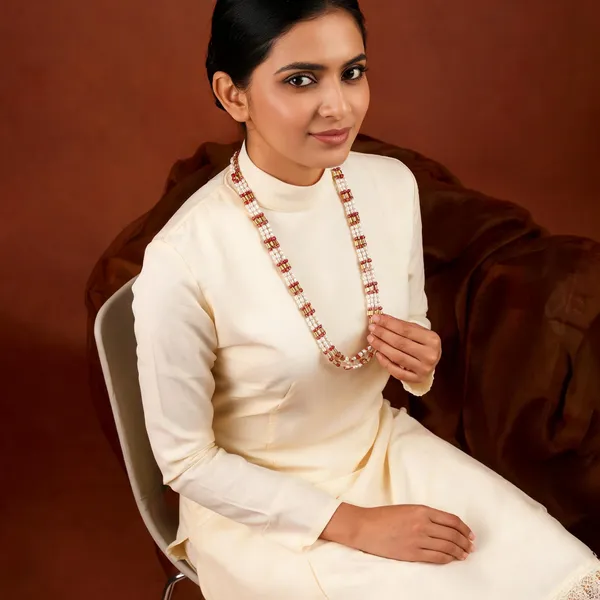 Copper_Base_With_Gold_Plated_Triveni_Red_Crystal_And_Rice_Pearl_Mala