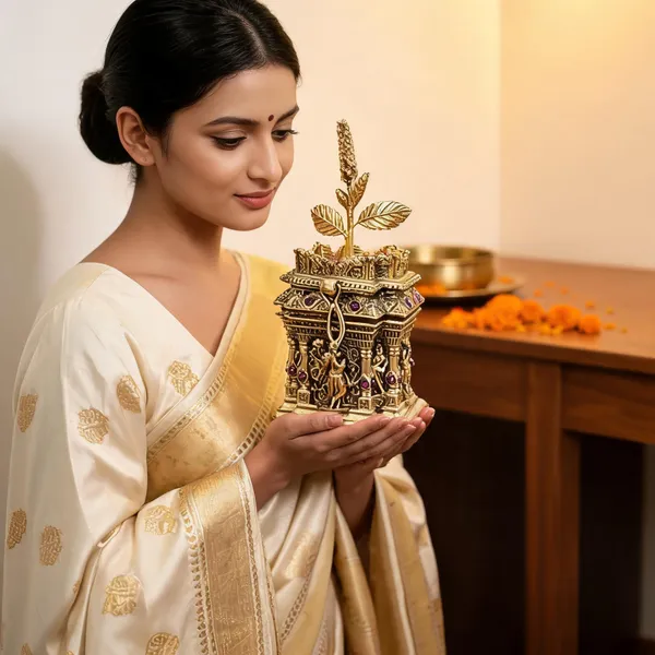 Copper_Base_With_Gold_Plated_Tulsi_Radhakrishna_Haldi_Kumkum_Karande
