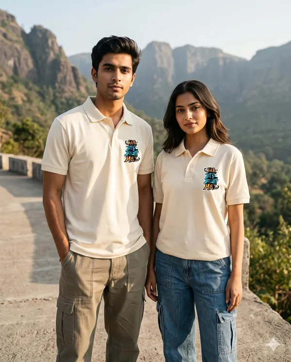 Cream_Polyester_Polo_T-Shirt_For_Men_And_Women_Pack_Of_2