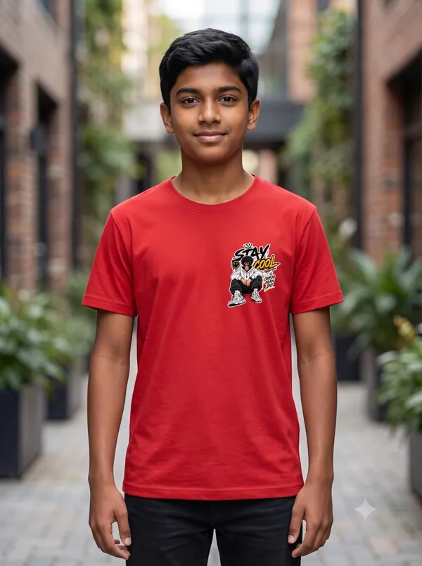 Red_Cotton_Biowash_T-Shirt_For_Kids