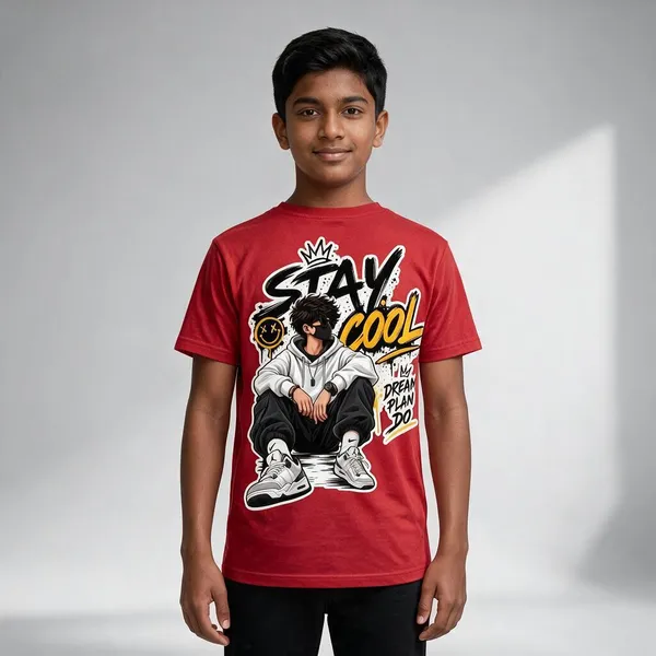 Red_Cotton_Biowash_T-Shirt_For_Kids