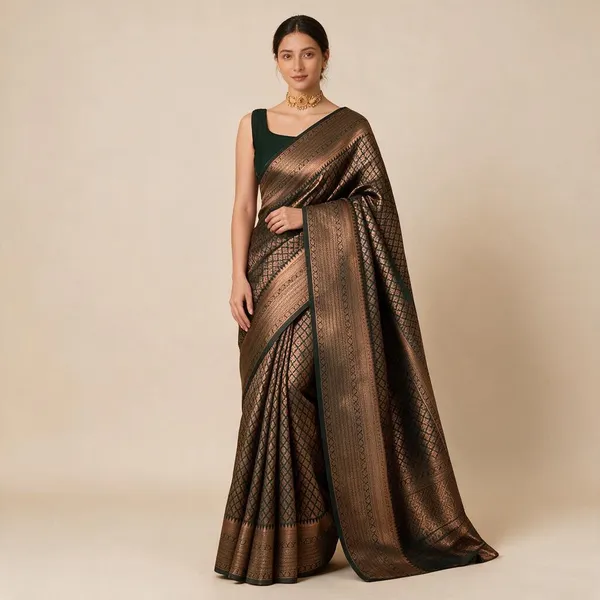 Black_Soft_Lichi_Silk_Jacquard_Saree_For_Women