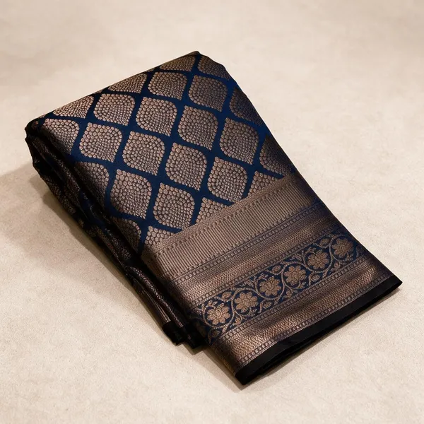 Navy_Blue_Lichi_Silk_Jacquard_Saree_For_Women