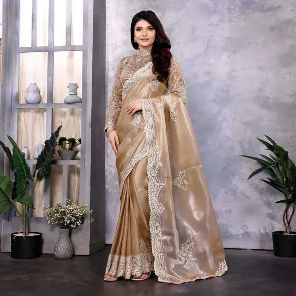 Beige_Silk_Embroidered_Saree_With_Unstitched_Blouse_For_Women