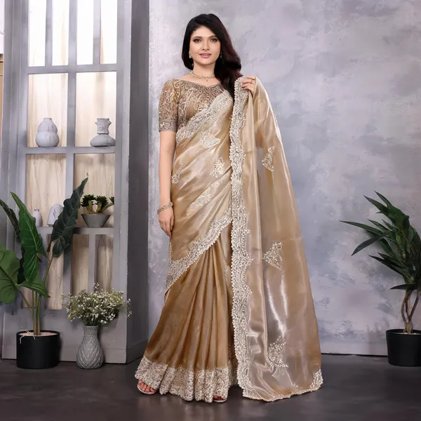Beige_Silk_Embroidered_Saree_With_Unstitched_Blouse_For_Women