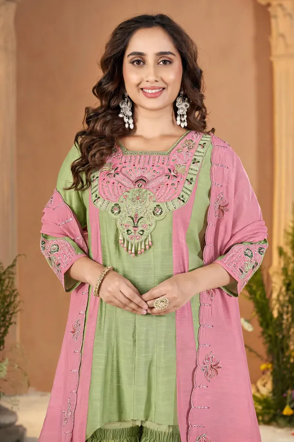 Pink-Pista_Mal_Chanderi_Embroidered_Kurti_With_Palazzo_And_Dupatta_For_Women