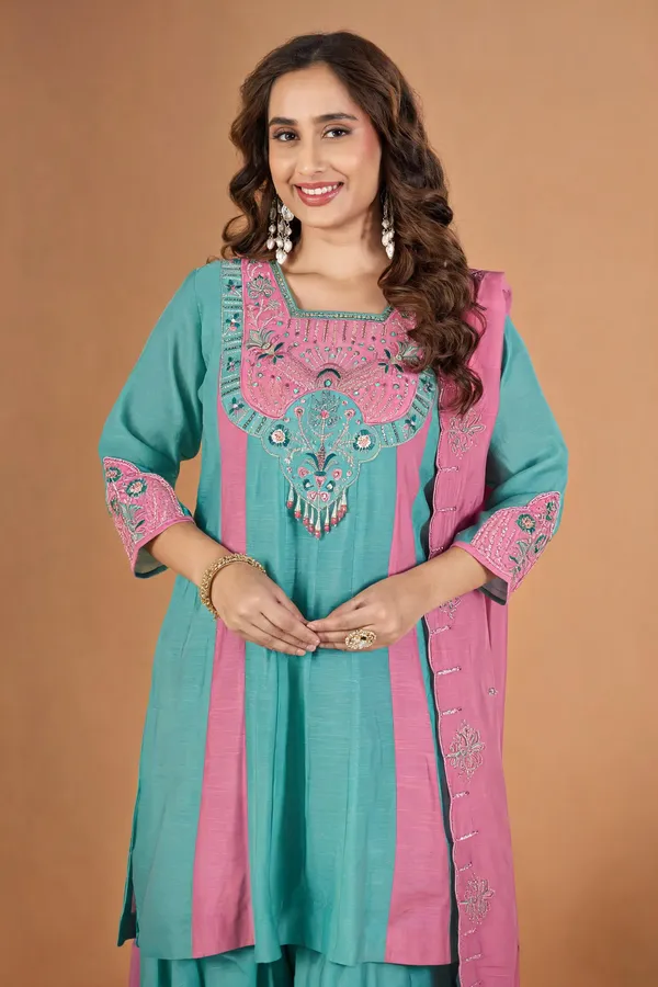 Pink_Sky_Blue_Mal_Chanderi_Embroidered_Kurti_Palazzo_With_Dupatta_For_Women