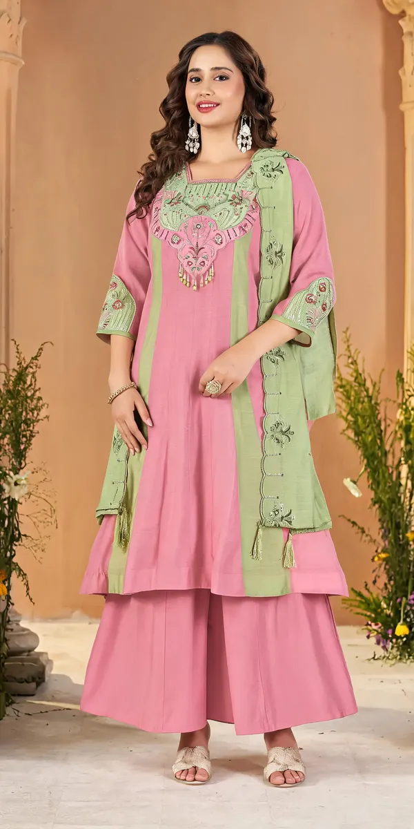 Pista-Pink_Mal_Chanderi_Embroidered_Kurti_With_Palazzo_And_Dupatta_For_Women