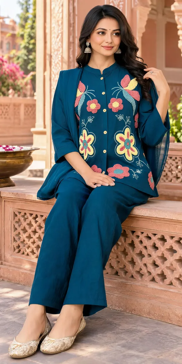 Rama_Pure_Nv_Herring_Embroidered_Kurti_Palazzo_With_Dupatta_For_Women