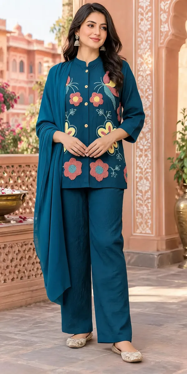 Rama_Pure_Nv_Herring_Embroidered_Kurti_Palazzo_With_Dupatta_For_Women