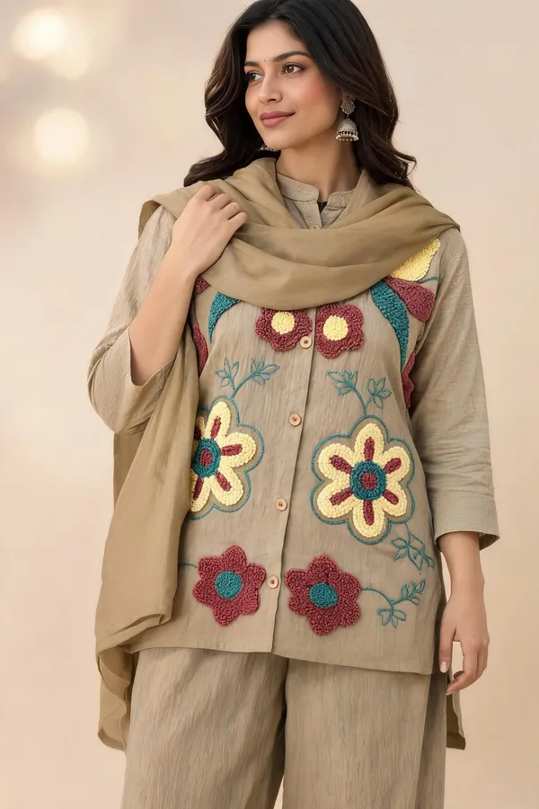 Cream_Pure_Nv_Herring_Embroidered_Kurti_With_Palazzo_And_Dupatta_For_Women