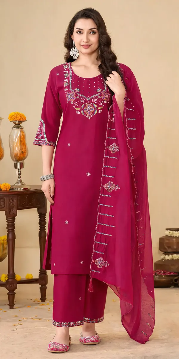 Rani_Pink_Marina_Silk_Ethnic_Motifs_Embroidered_Kurti_Palazzo_With_Dupatta_For_Women