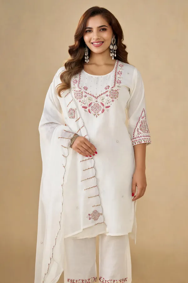 White_Marina_Silk_Embroidered_Kurti_Palazzo_With_Dupatta_For_Women