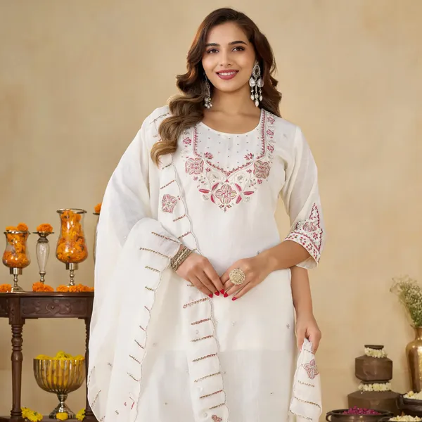 White_Marina_Silk_Embroidered_Kurti_Palazzo_With_Dupatta_For_Women