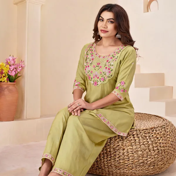 Olive_Pure_Cotton_Embroidered_Kurti_With_Palazzo_For_Women