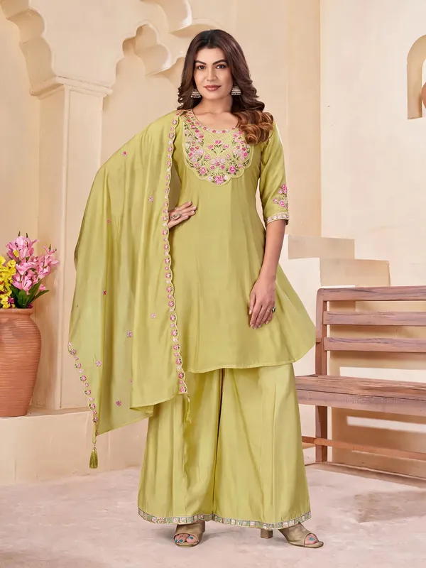 Olive_Pure_Cotton_Embroidered_Kurti_With_Palazzo_For_Women