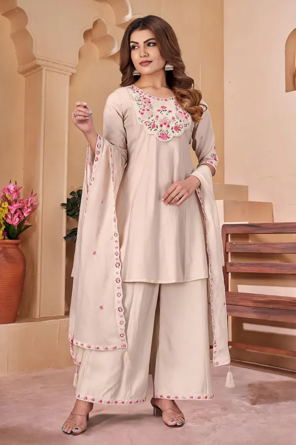 Beige_Pure_Cotton_Embroidered_Kurti_With_Palazzo_For_Women