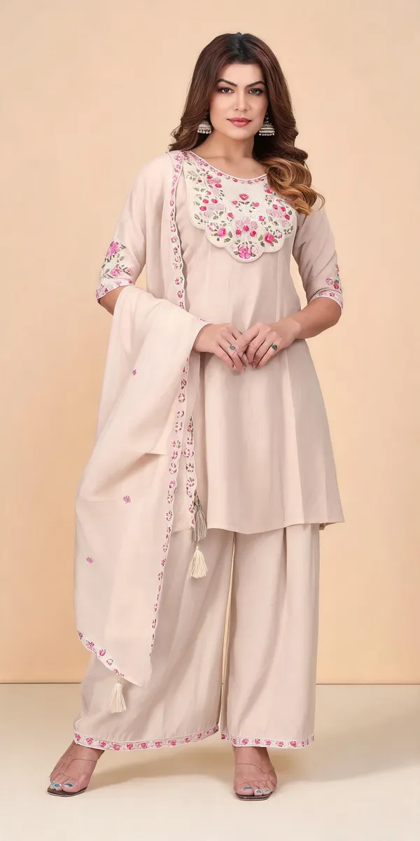 Beige_Pure_Cotton_Embroidered_Kurti_With_Palazzo_For_Women