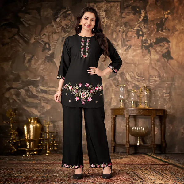 Black_Pure_Cotton_Embroidered_Kurti_With_Palazzo_For_Women